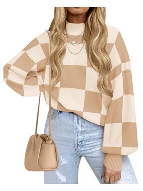 Oversized Turtleneck Mock Neck Striped Knit Pullover Sweater Drop Sleeve Fall